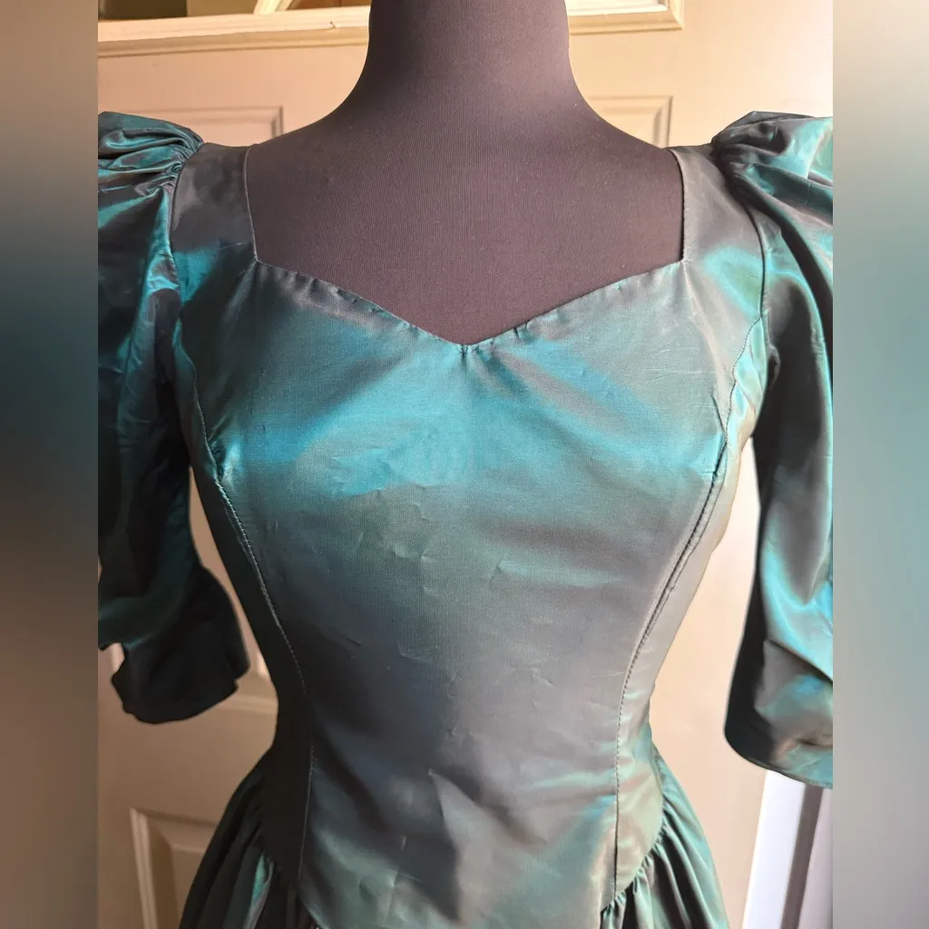 Vintage 80s Dance Allure taffeta bow midi formal dress, size small Blue - Image 12