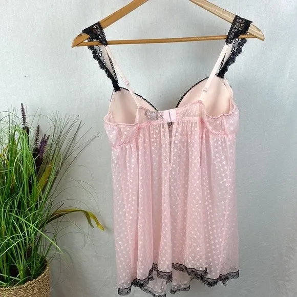 Cinema Etole Pink & Black Contour Cup Sheer Lace Sleep Dress Nightie L Size L - Image 2