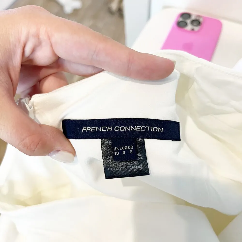 French Connection Whisper Ruffle V Neck Mini Dress White 6 - Image 2