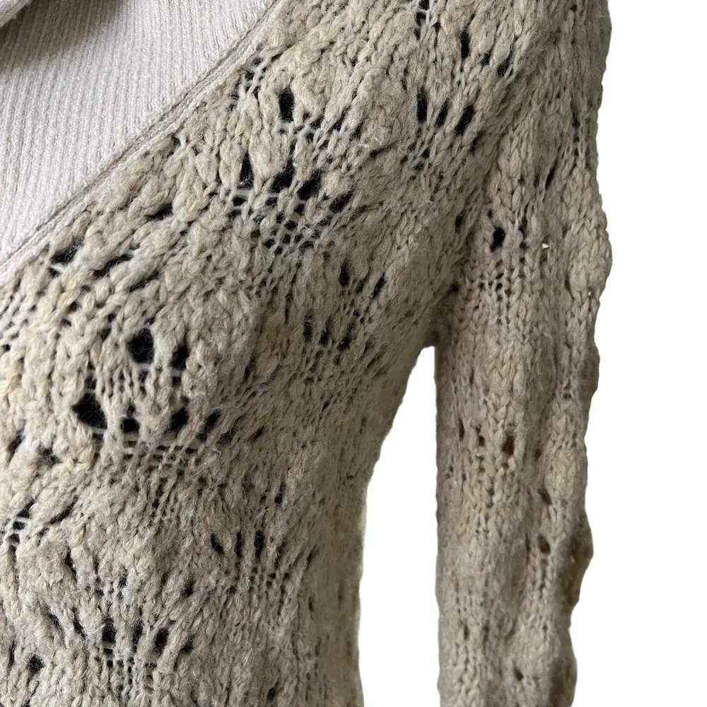 Free People Wool Blend Chunky Knit Brass Button Oatmeal Grandpa Cardigan… - Image 8