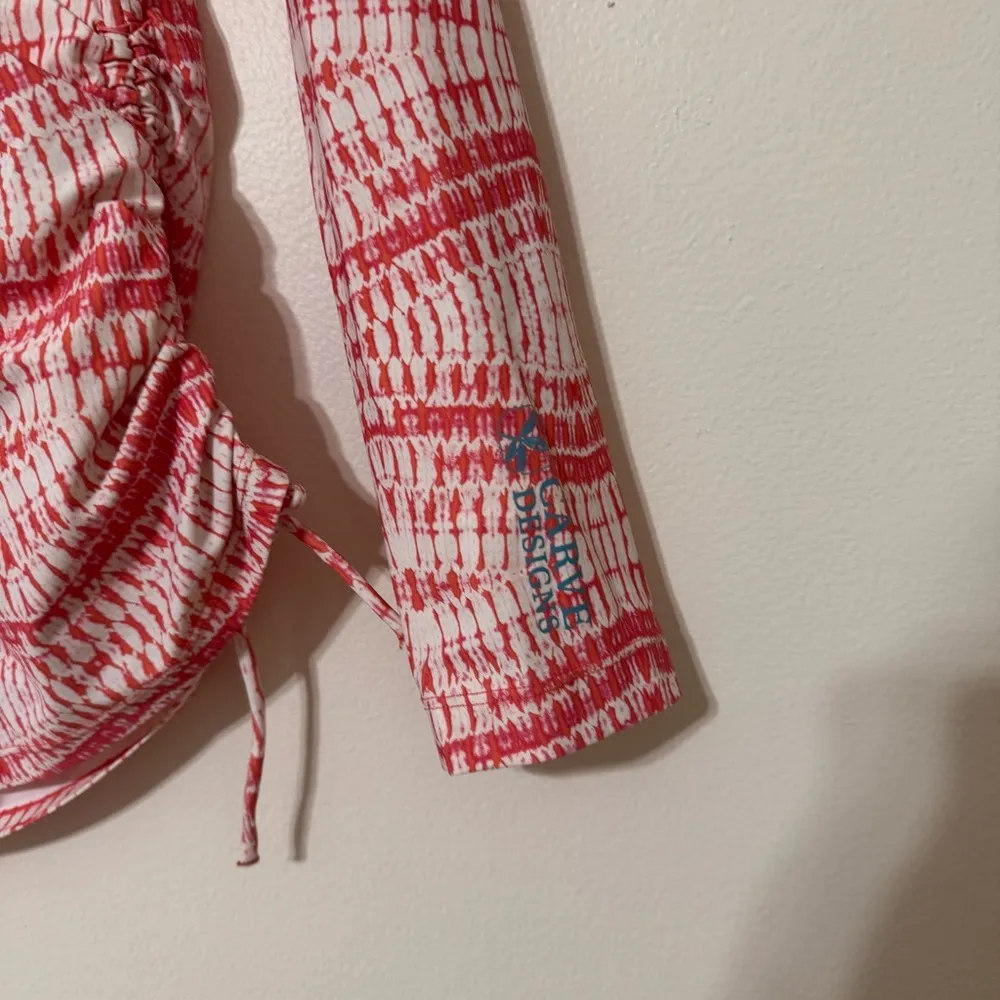 Carve Designs  Coral and White Zip-Up Rashguard - Image 3