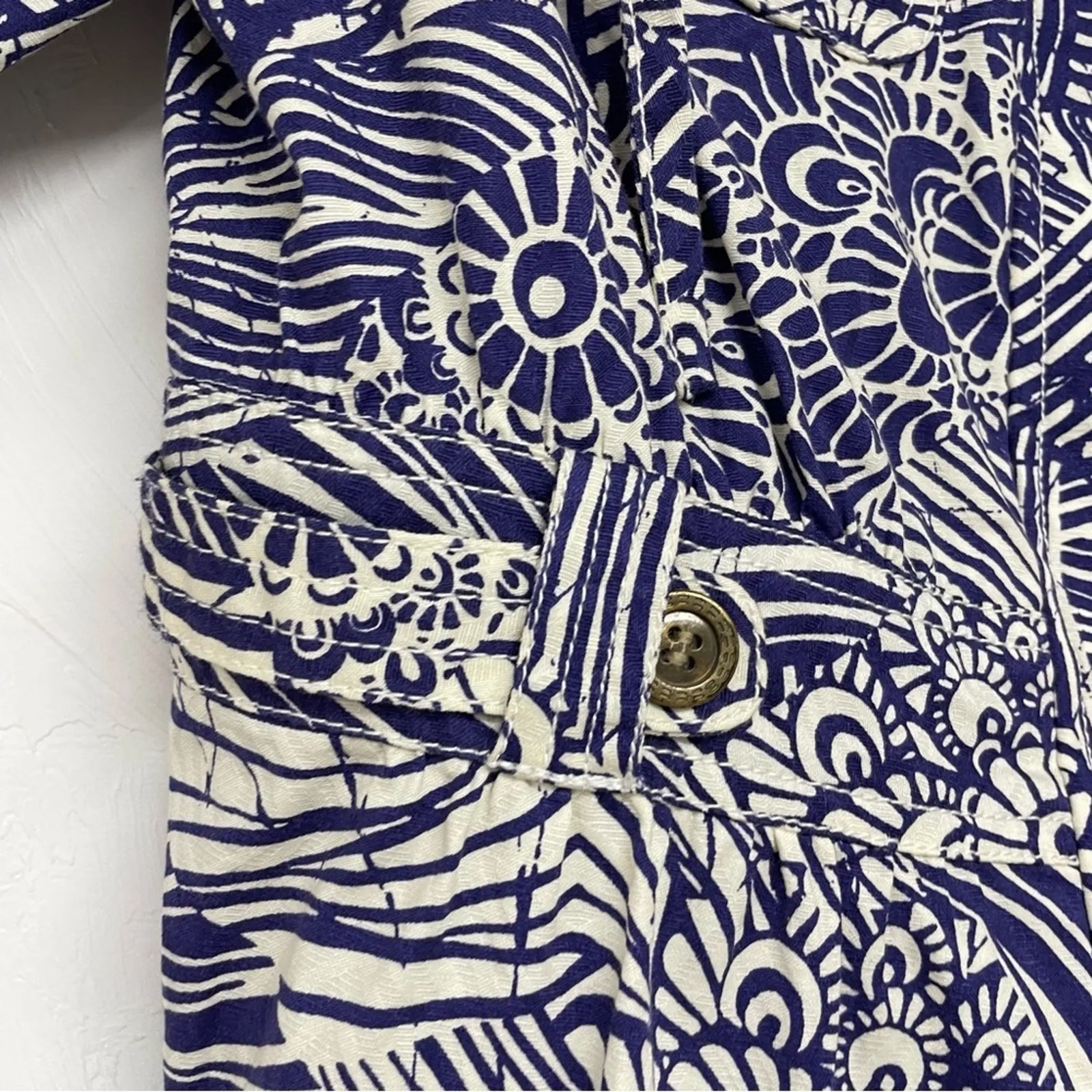 Coldwater Creek Blue White Floral Print Utility Style Full Zip Jacket 10P Beachy - Image 3