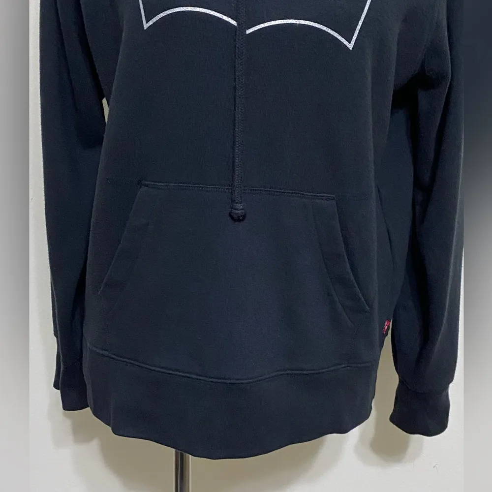 Levi's Fleece Graphic Print Glitter Silver Hoodie Black Loose Fit Pocket size S - Image 4