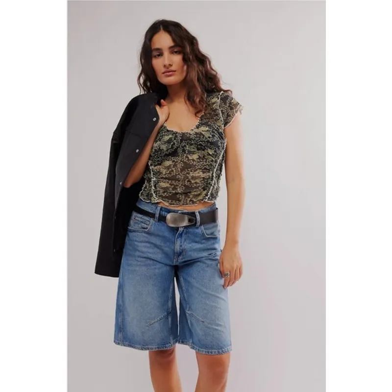 Free People Oh My Baby Ruched Animal Print Cropped Sheer Top Size XL - Image 10