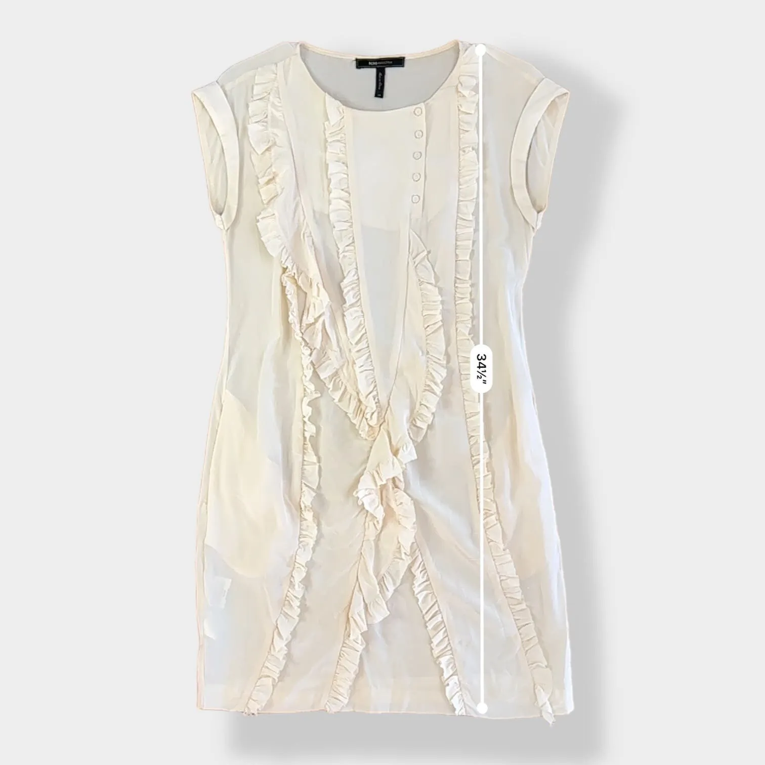 BCBG MAXAZRIA Woven 100% Silk Ruffled‎ Dress in color Chalk Size XS - Image 3