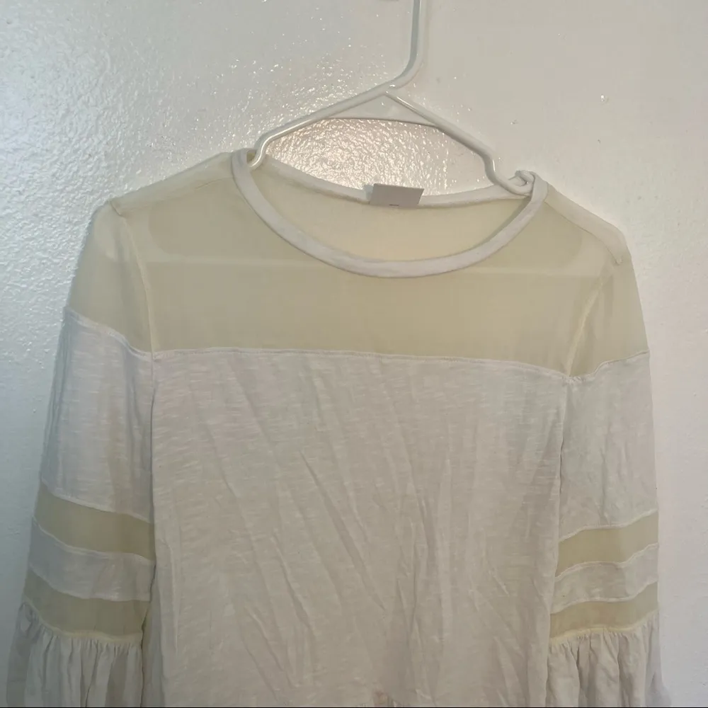 Abound Ruffle Peplum Blouse Bell Sleeve White Mesh - Image 3