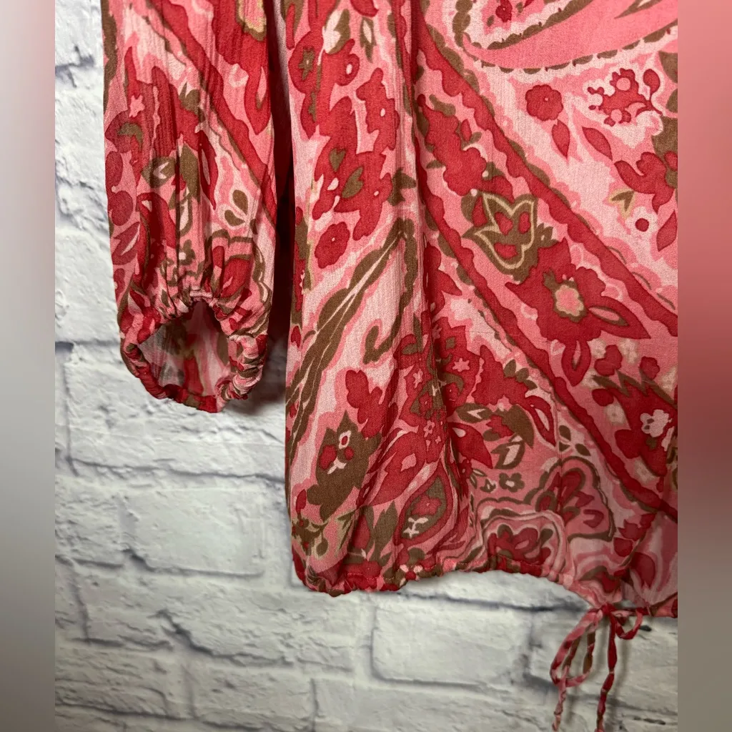 Talbots Red Pink Paisley Silk Tunic Top Sheer Womens‎ size 4 - Image 4
