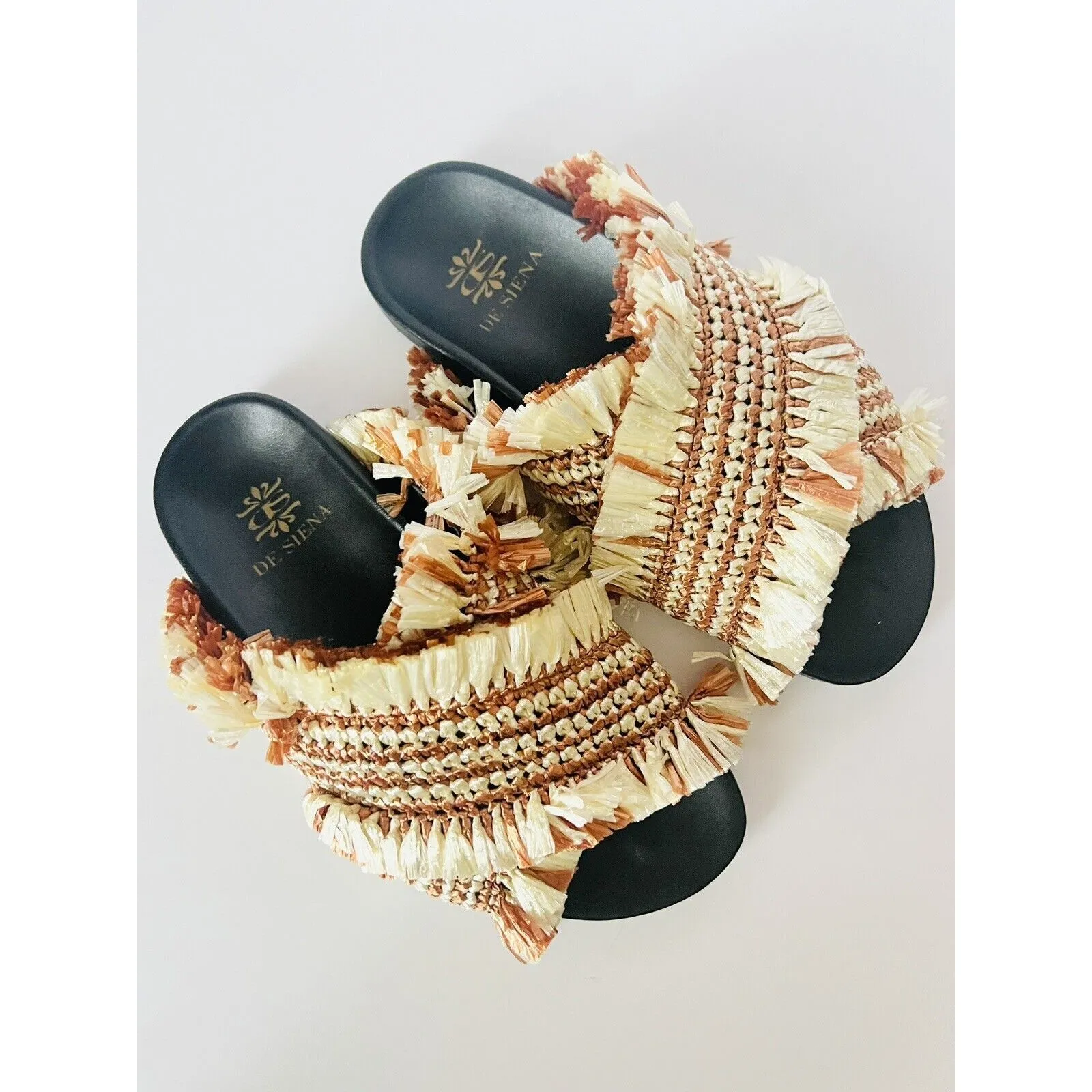 Anthropologie De Siena Criss-Cross Fringe Slide Sandals Brown Size 38 US 7 NEW‎ - Image 3