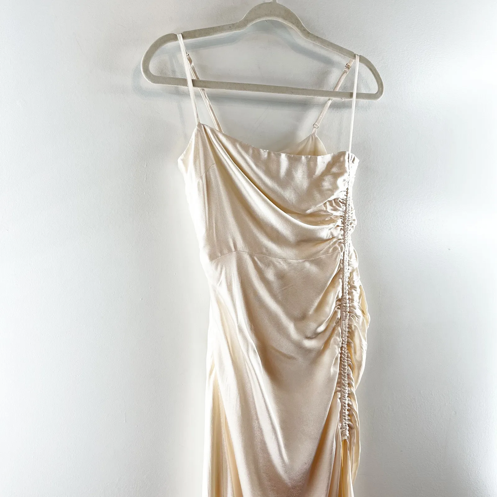 Shona Joy La Lune Ruched Side Slit Maxi Formal Slip l Dress Gown Cream 4 - Image 12