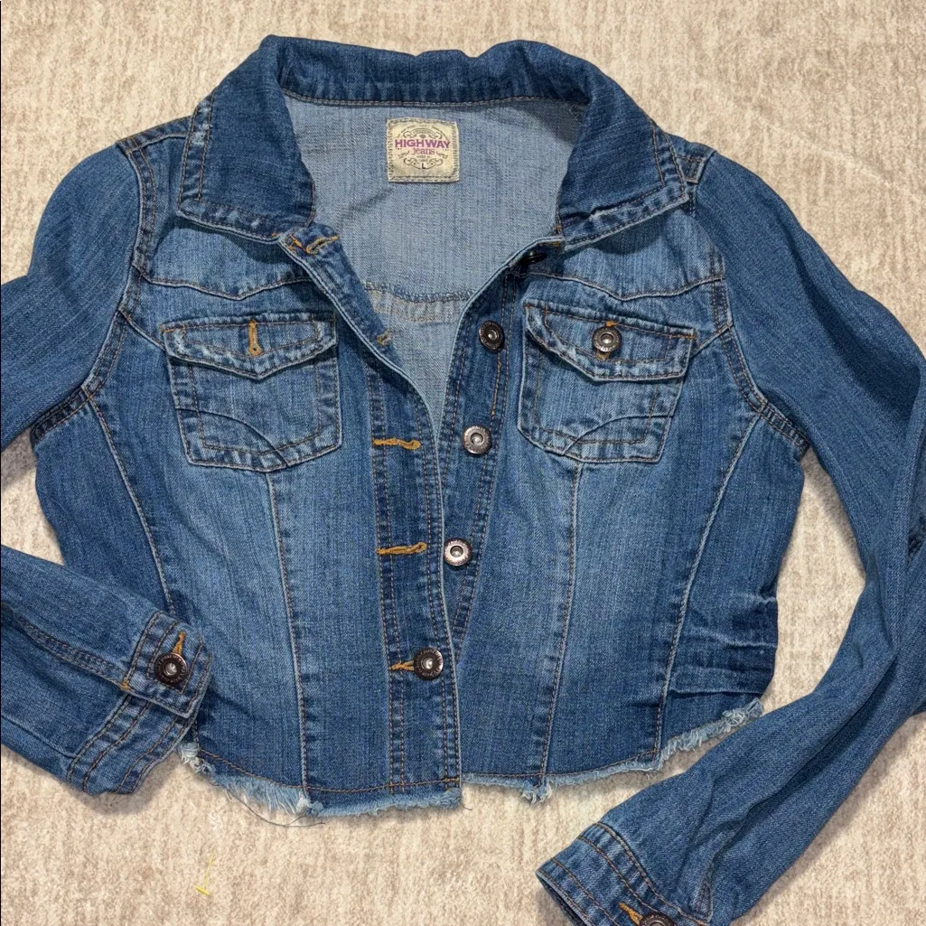 Large women's Highway Jeans brand cropped distressed Blue Jean Jacket - Image 2