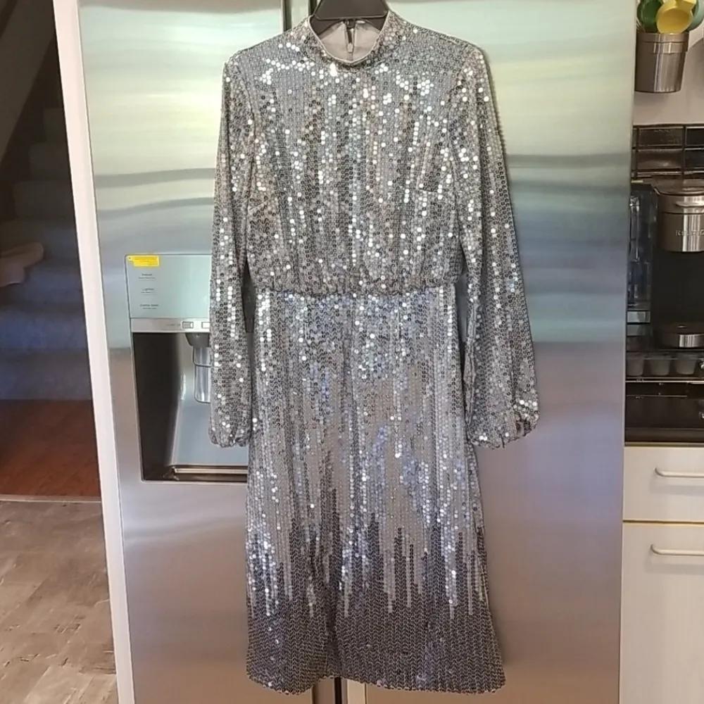 💕TED BAKER LONDON💕 Ophilla Long Sleeve Sequin Mini Dress Gunmetal 6 NWT - Image 15