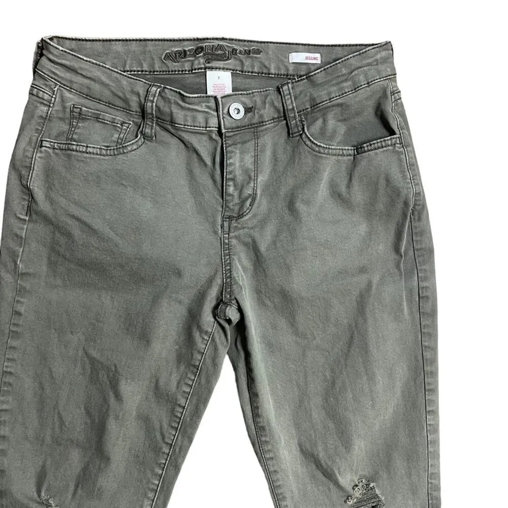 Arizona Womens Size 7 Jegging Olive Green Distressed Jeans - Image 2