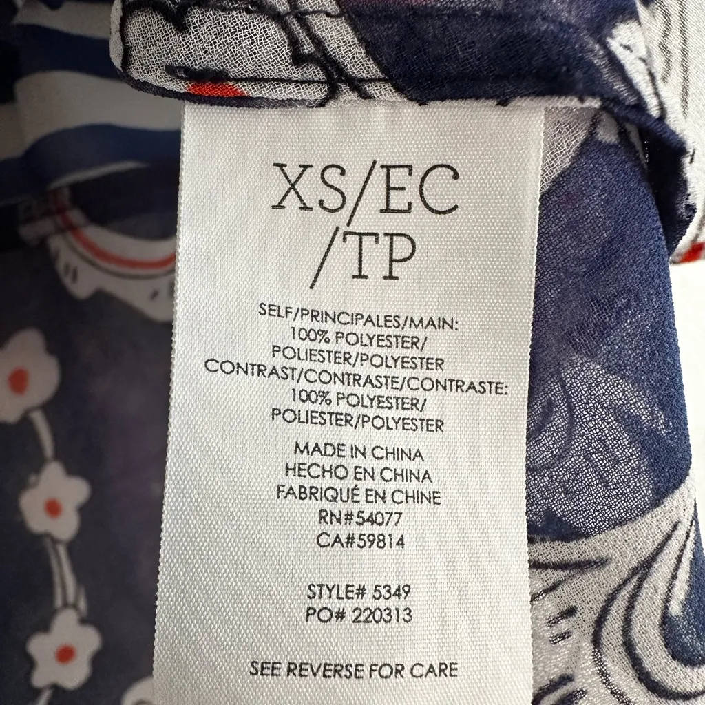 CAbi Floral Paisley Tank Top Blouse Size XS Patriotic Red White Blue Sheer 5349 - Image 6