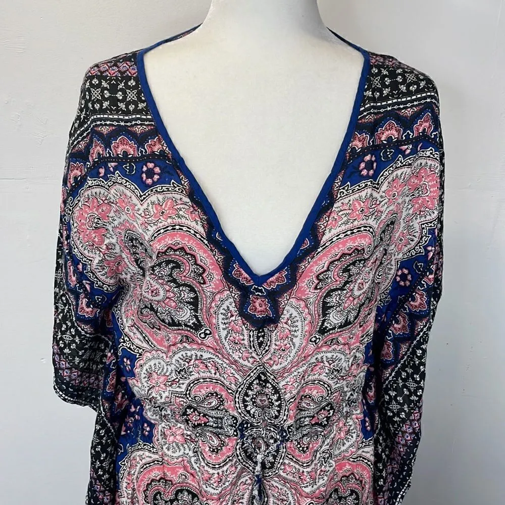 Oasis Duster Kaftan Paisley printBoho Beach Cover Top size Small - Image 2
