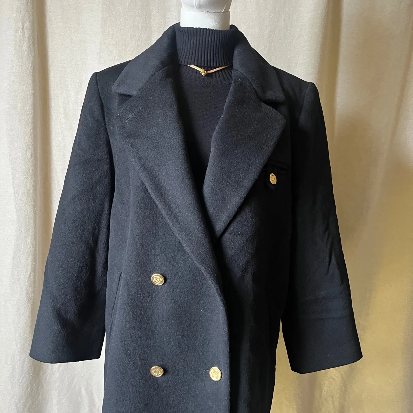 Vintage Forecaster of Boston Black Wool Military Coat USA Size 12 - Image 3