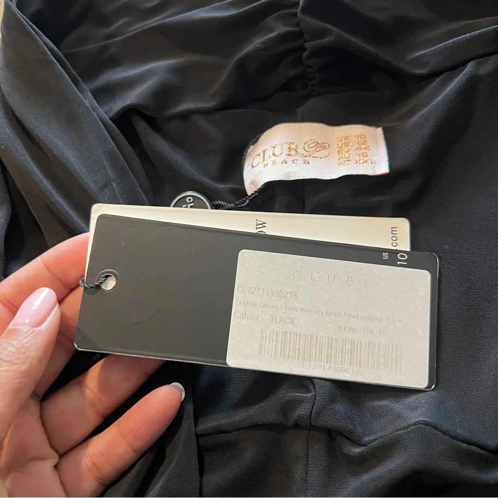 CLUB L LONDON Off The Shoulder Black Maternity Bardot Fitted Jumpsuit‎ Size undefined - Image 14