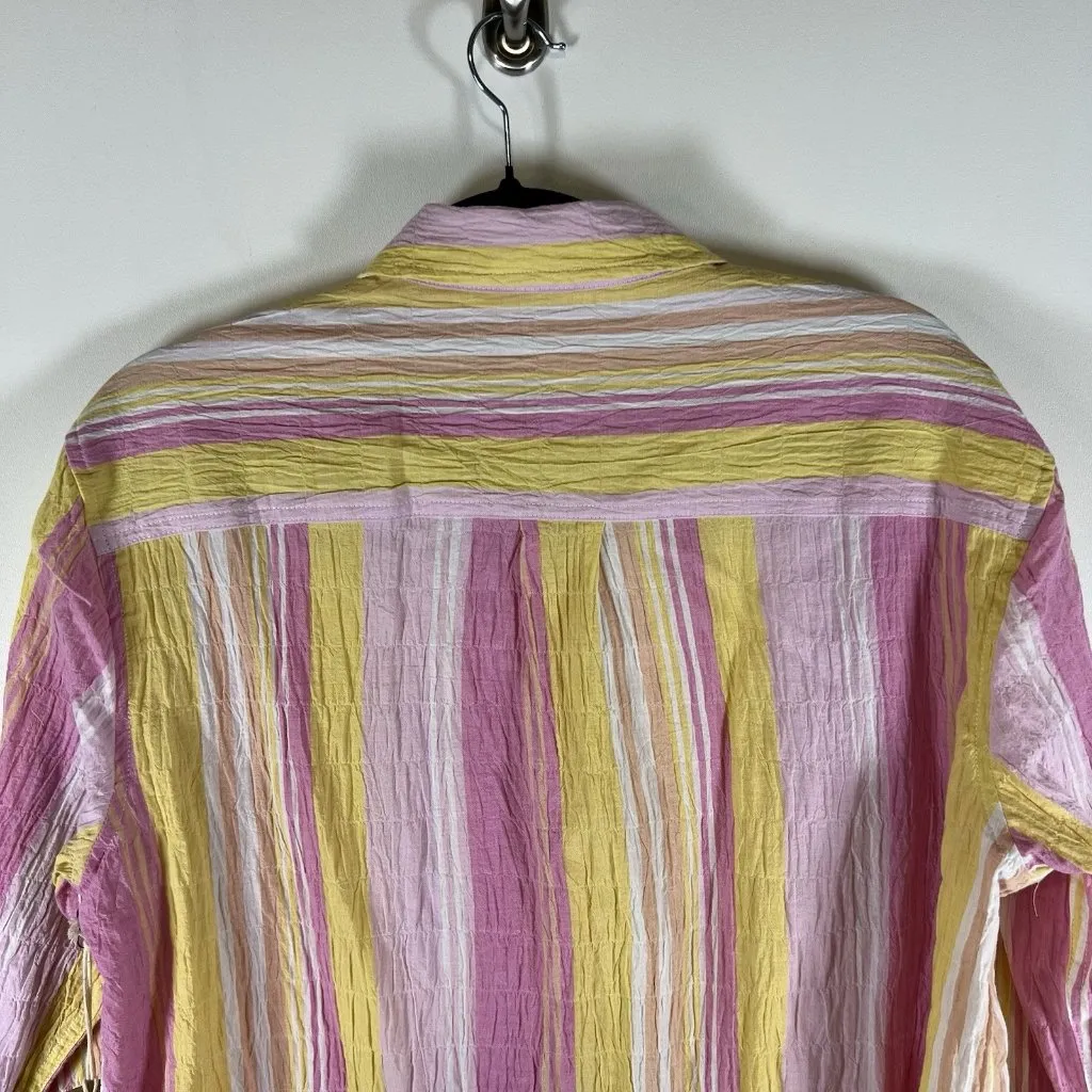 Escape By Habitat Pink Yellow Striped Blouse Sz S‎ Tunic Gauze Beachy Resort NWT - Image 9