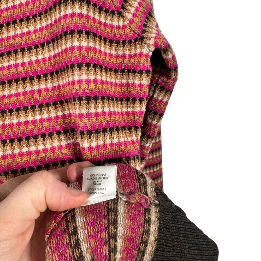 Trina Turk Striped 100% Merino Wool Cardigan Sweater Preppy Womens Size Large - Image 5