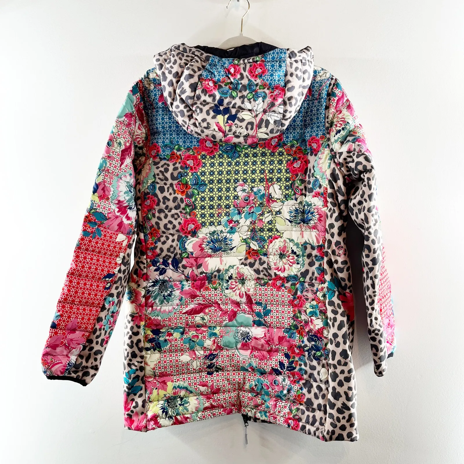 Johnny Was Lubello Reversible Full Zip Leopard Floral Puffer Jacket Black Large - Image 8