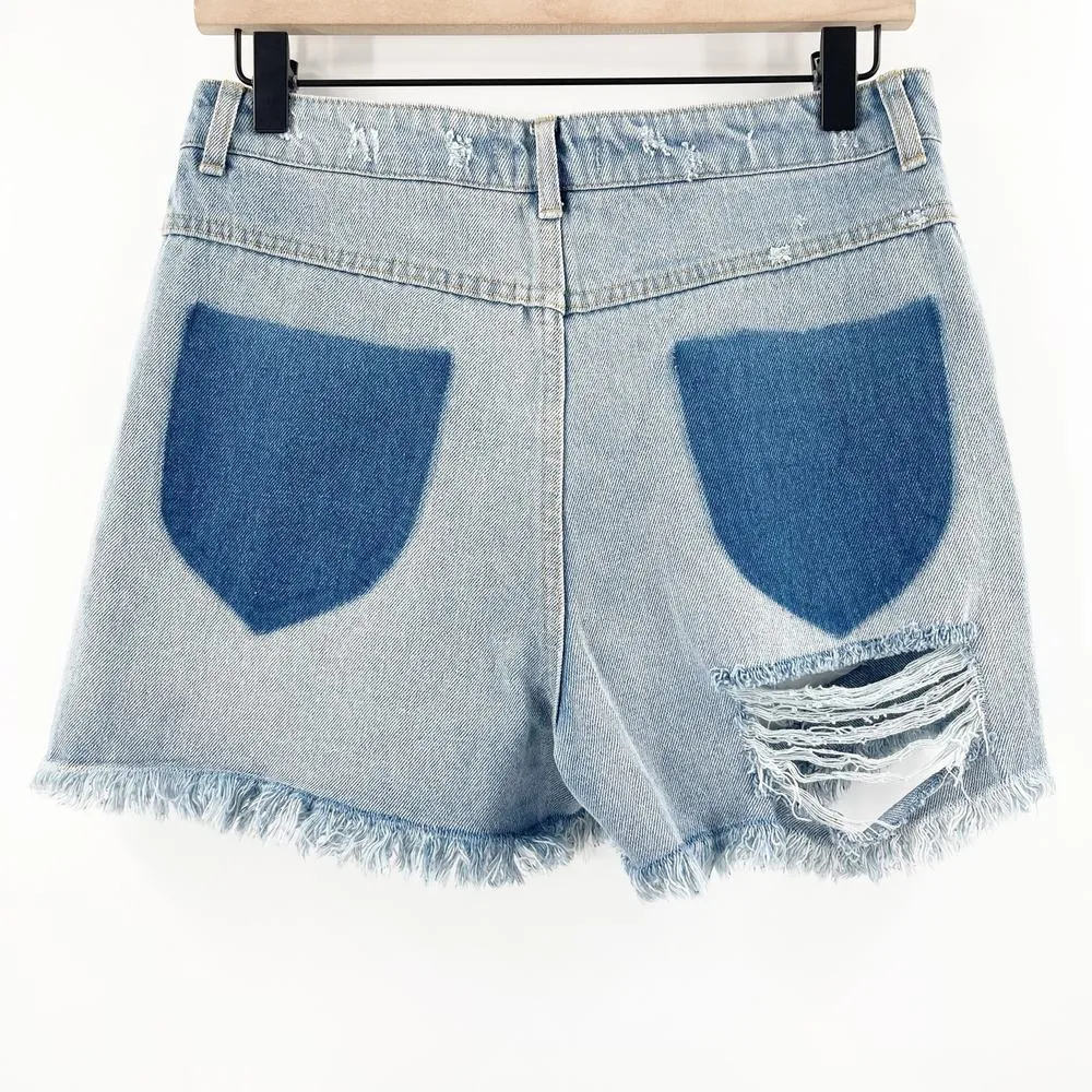 PEACH LOVE CALIFORNIA Jean Shorts Size Large Denim Faux Pockets 100% Cotton - Image 3