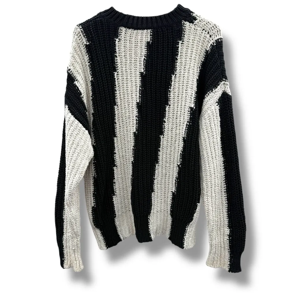 Joie Chadsey Striped Pullover Sweater Black White Chunky Knit Women’s Sz M - Image 4