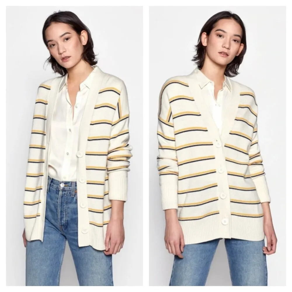 Equipment Elder Stripe Wool Cashmere Cardigan Cream M Slouchy Oversized Sweater - Image 6