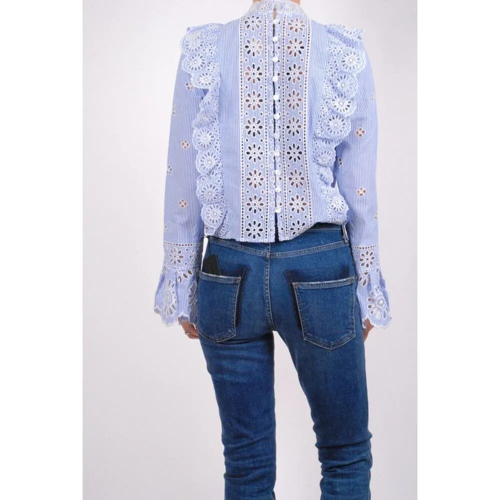 Sea Exploded New York Exploded Eyelet Ruffle Top Retail $ 345 Blue White Size 00 - Image 3