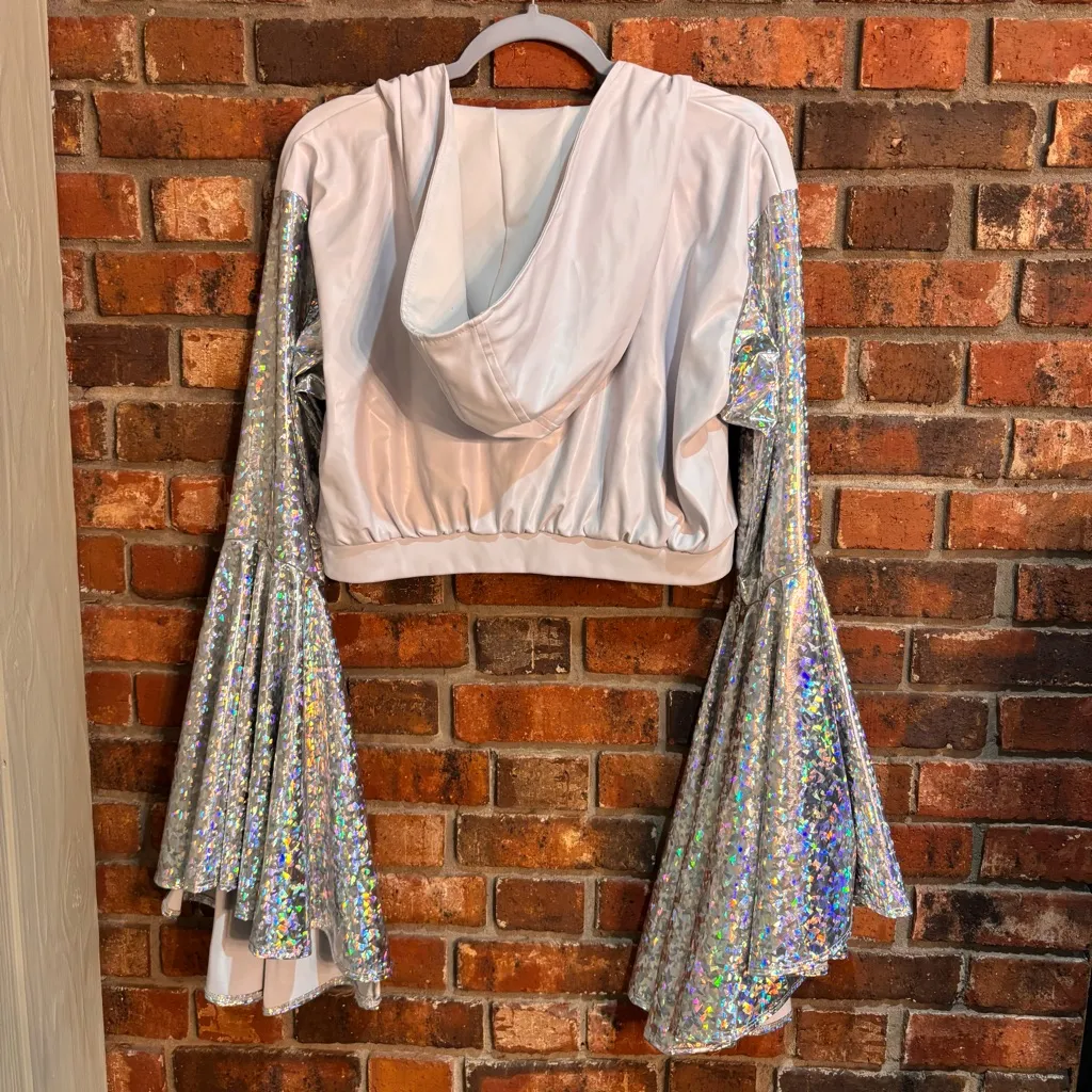 J Valentine women’s holographic bell sleeve star hooded jacket white/silver L/XL White Size L - Image 8