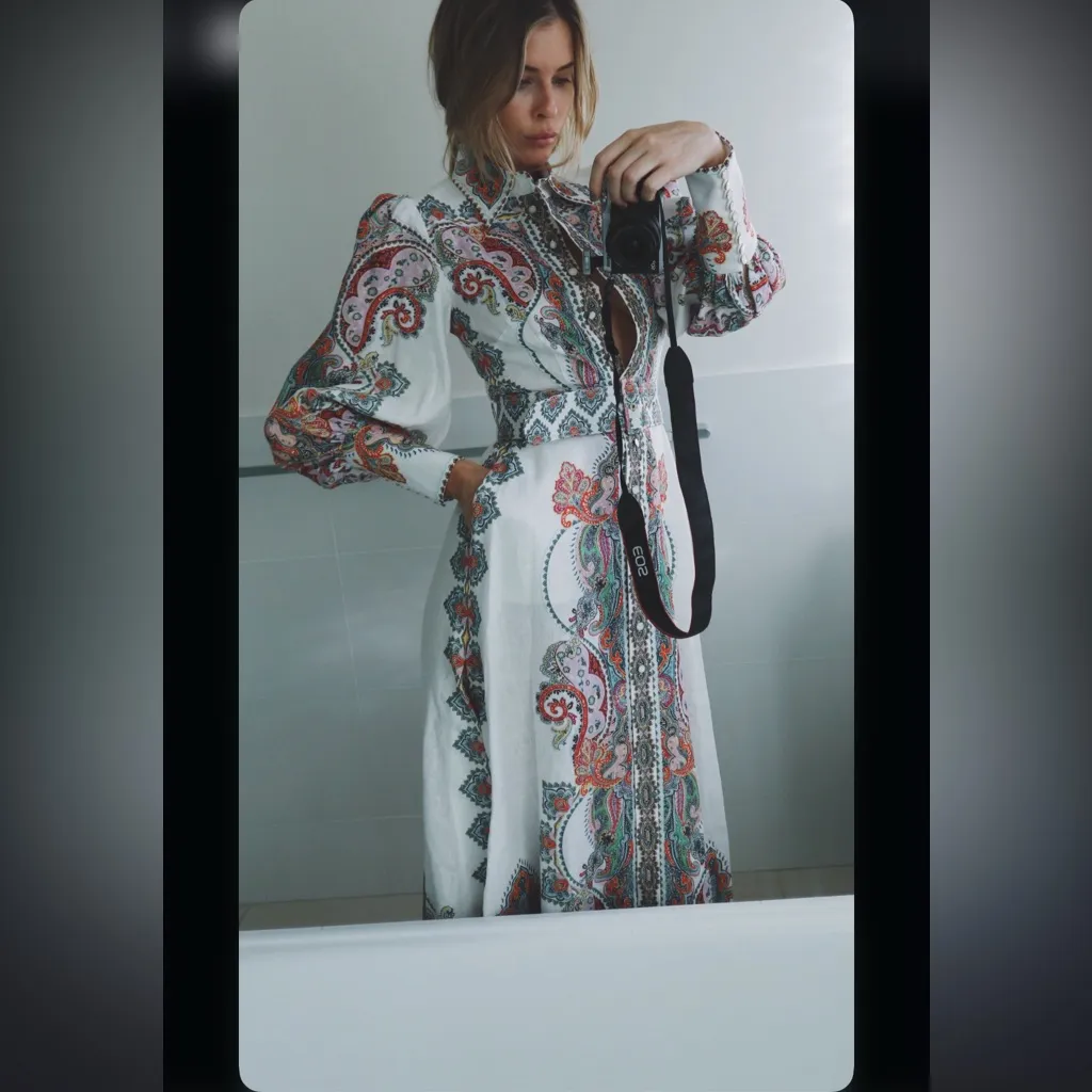 Zimmermann Ninety-Six Filigree Printed Button Front Linen Dress 2/M - Image 2