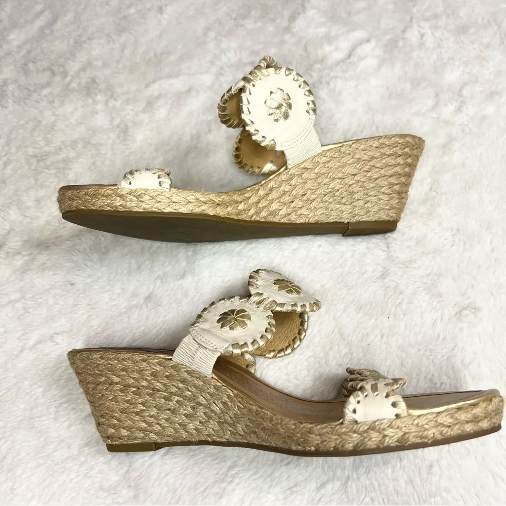 Jack Rogers Cream & Gold Wedge Sandals Size 8 - Image 8
