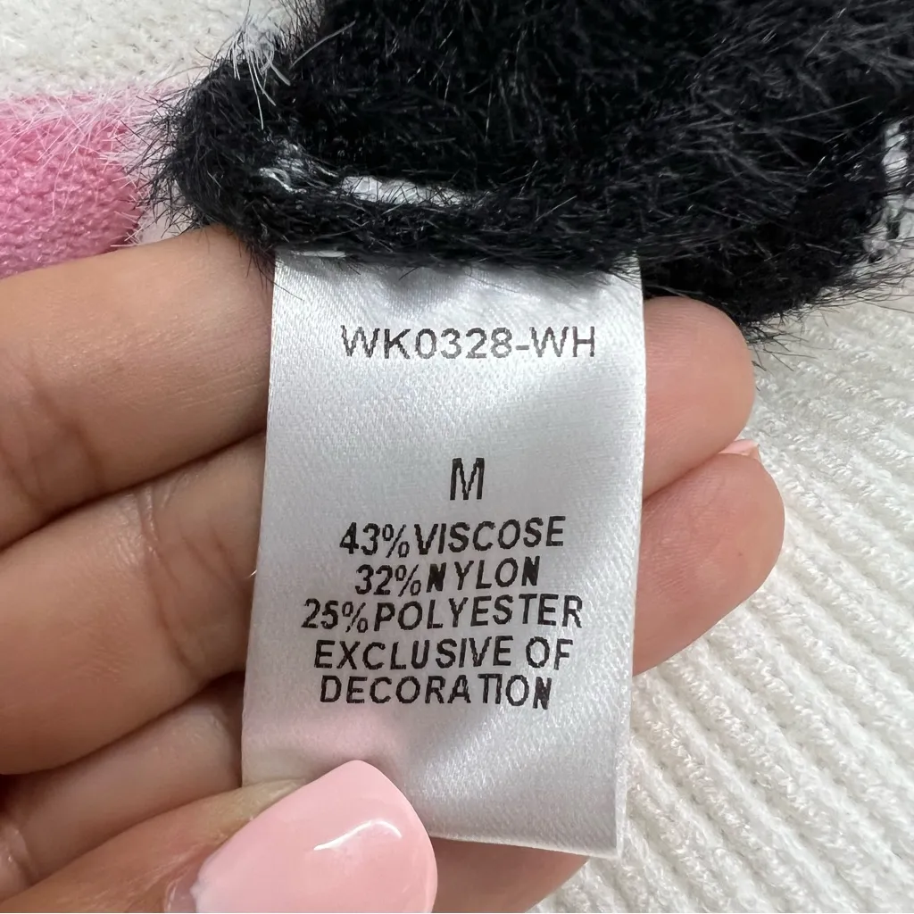 THML Kirsten striped M knit sweater white pink black bold modern high neckline - Image 10