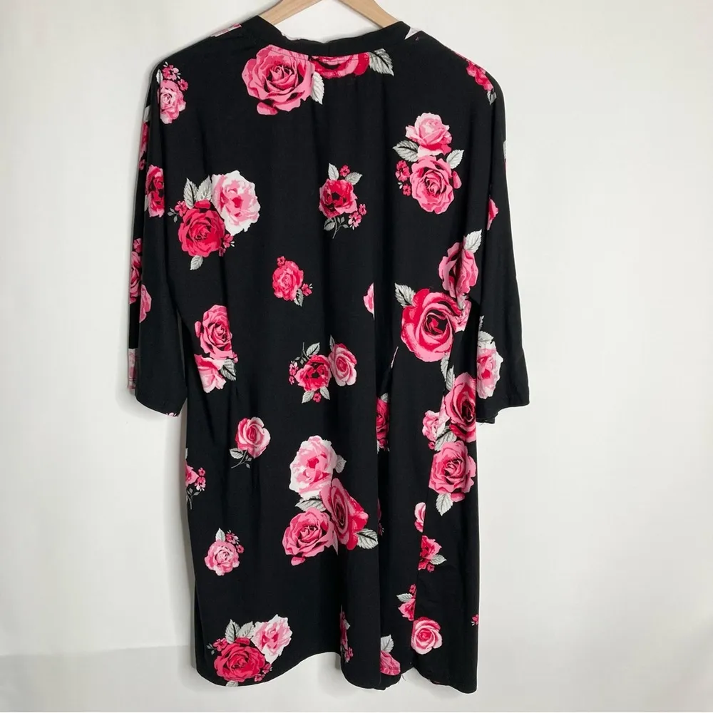 Laura Ashley Open Robe Black Pink Cabbage Rose Floral Size Large - Image 4