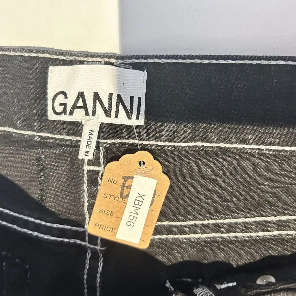 GANNI Sheldon Black Slit Hem Straight Leg Jeans Cotton Size 28 x32 Classic Denim - Image 9