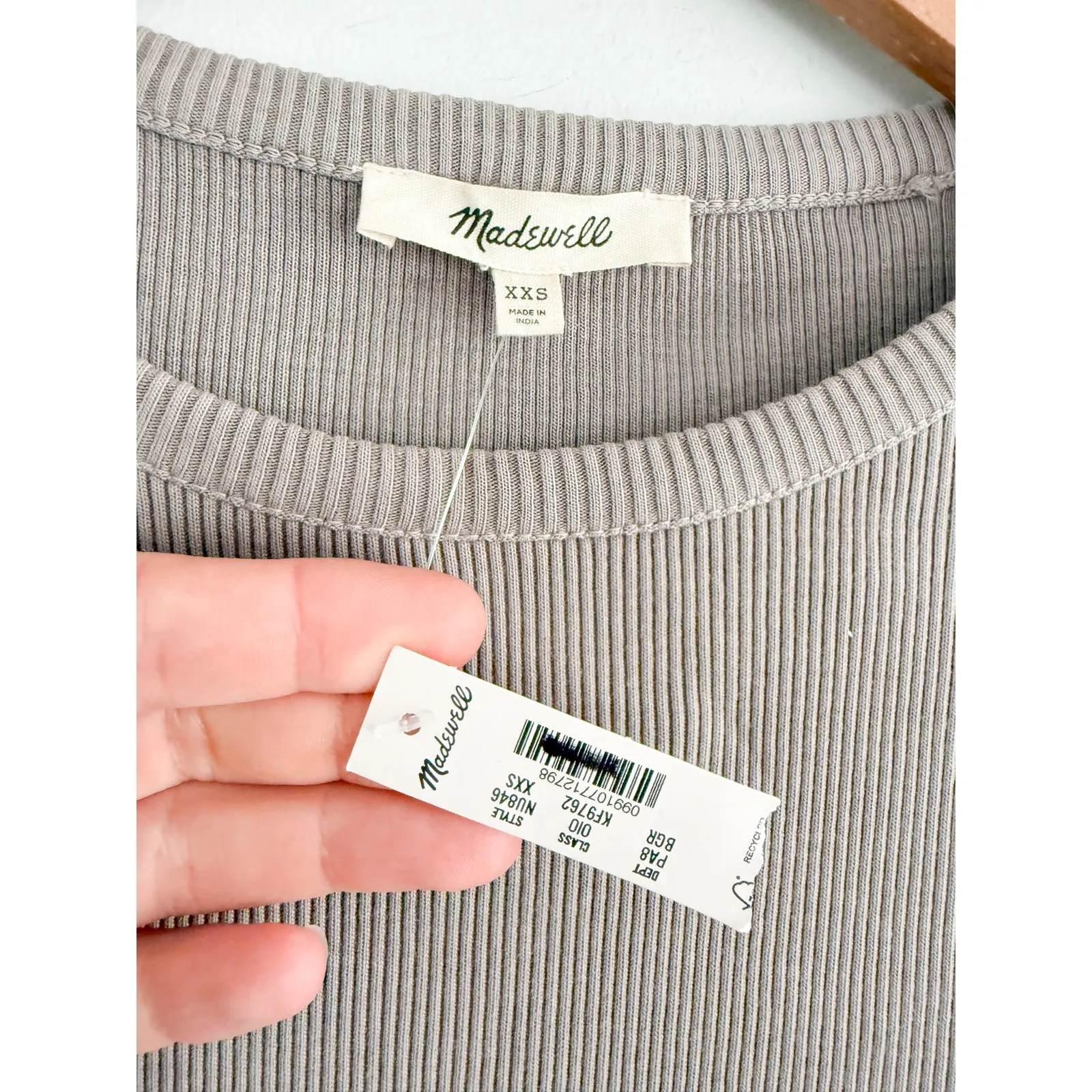 Madewell | NWT Garment-Dyed Ribbed Crewneck Pocket Tee Burnished Grey | XXS - Image 7