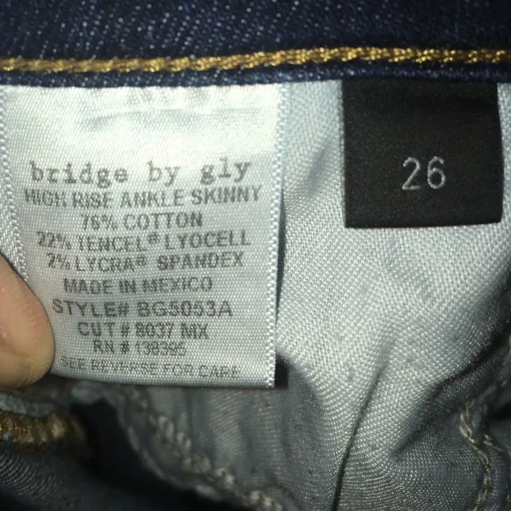 Bridge by Gly dark wash distressed high rise ankle skinny size 26 jeans - Image 3