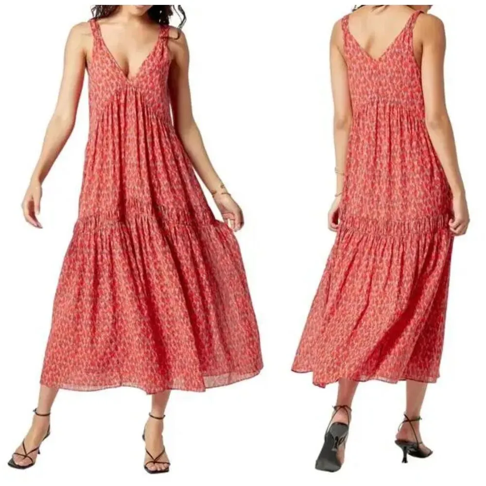 JOIE Bondi Tiered Cotton Maxi Dress Tea Rose Beachy Boho Summer Dress Medium EUC - Image 4