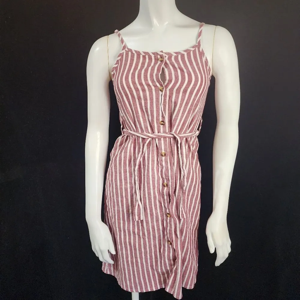 Red & White Striped Button Down Dress & Belt Red Size XS - Image 2