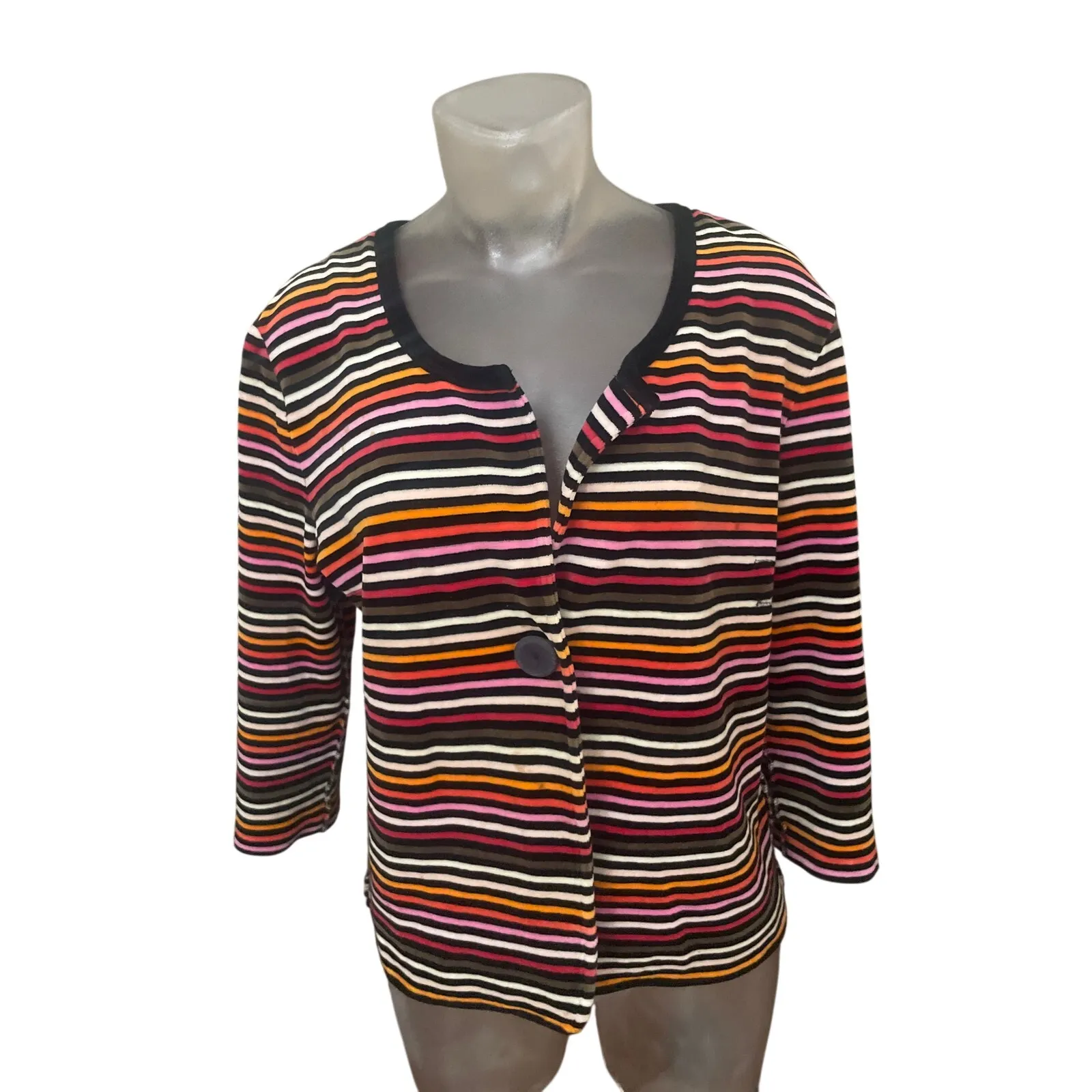 Vintage Y2K SONIA RYKIEL Striped Single Button Cardigan Velour Velvet S M Black - Image 11