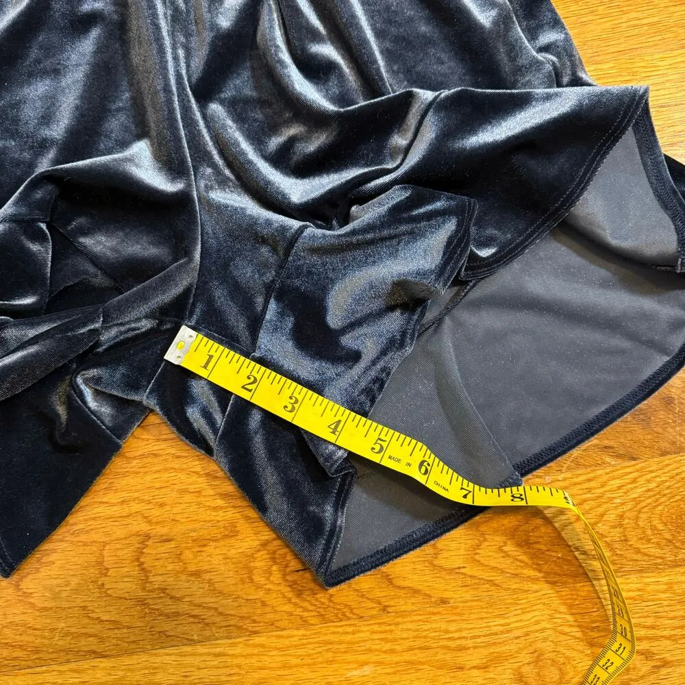 Fraiche by J Womens Small Blue Velvet Long Sleeve Ruffle Shorts Romper Retro - Image 5