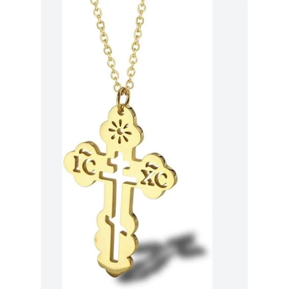 Orthodox Christian Cross Necklace Religious IC XC Pendant Gold Plated 316L 18-20 - Image 2