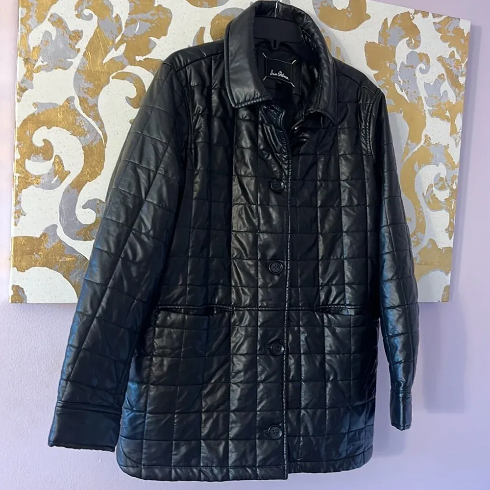 Sam Edelman Size Large Black Faux Leather Quilted Jacket‎ - Image 4