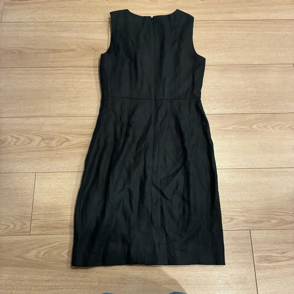 J. Crew Drape Knot Dress Irish Linen Twist Black Crew Neck Pencil Sheath Size 0 - Image 9