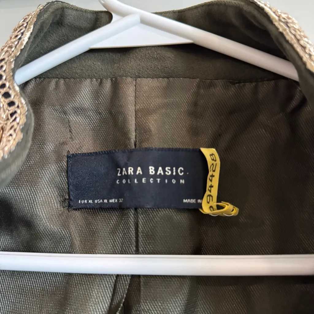 Zara Khaki Green Velvet Blazer Jacket Coat Size XL - Image 5