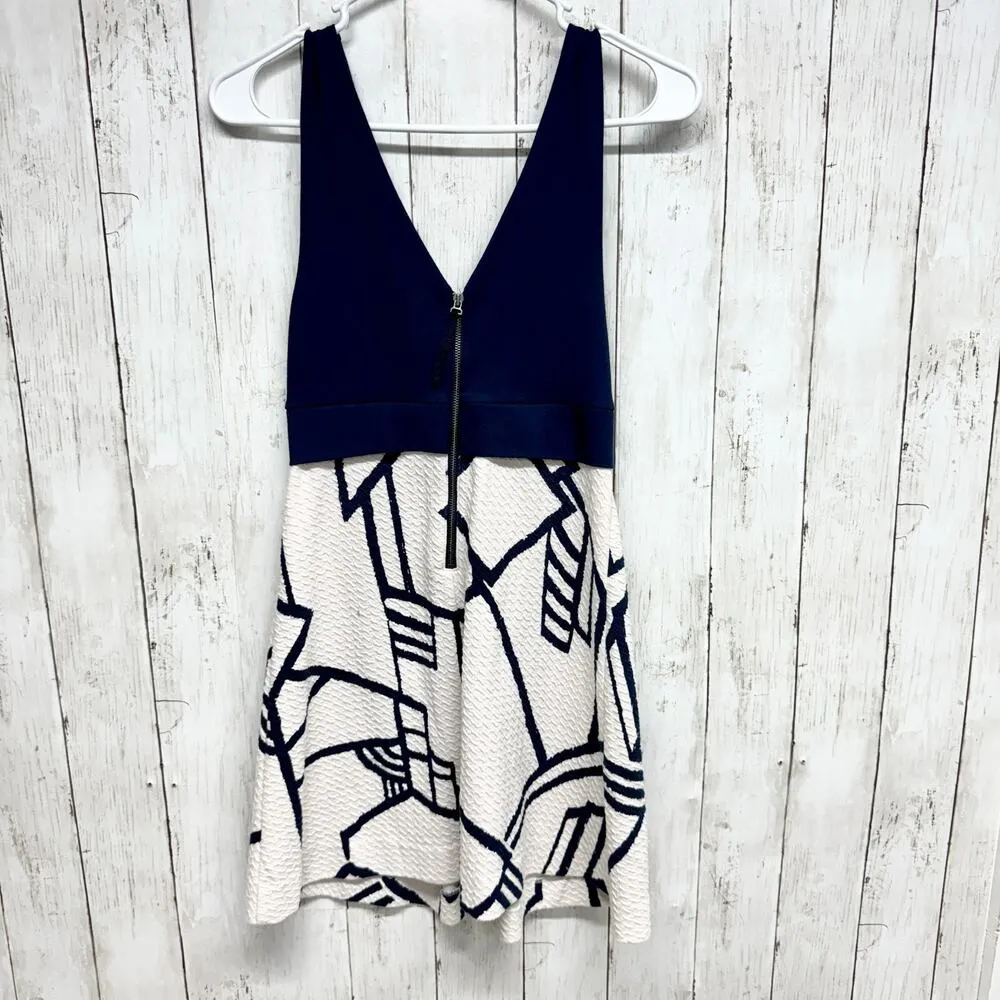 Anthropologie HD In Paris Dress Sz 0 Sleeveless Dark Blue White with Blue Lines - Image 4