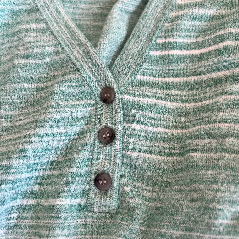 J.Crew Space Dyed Wide V Neck Henley Sweater XL Extra Large Mint Green Shirt Top - Image 3