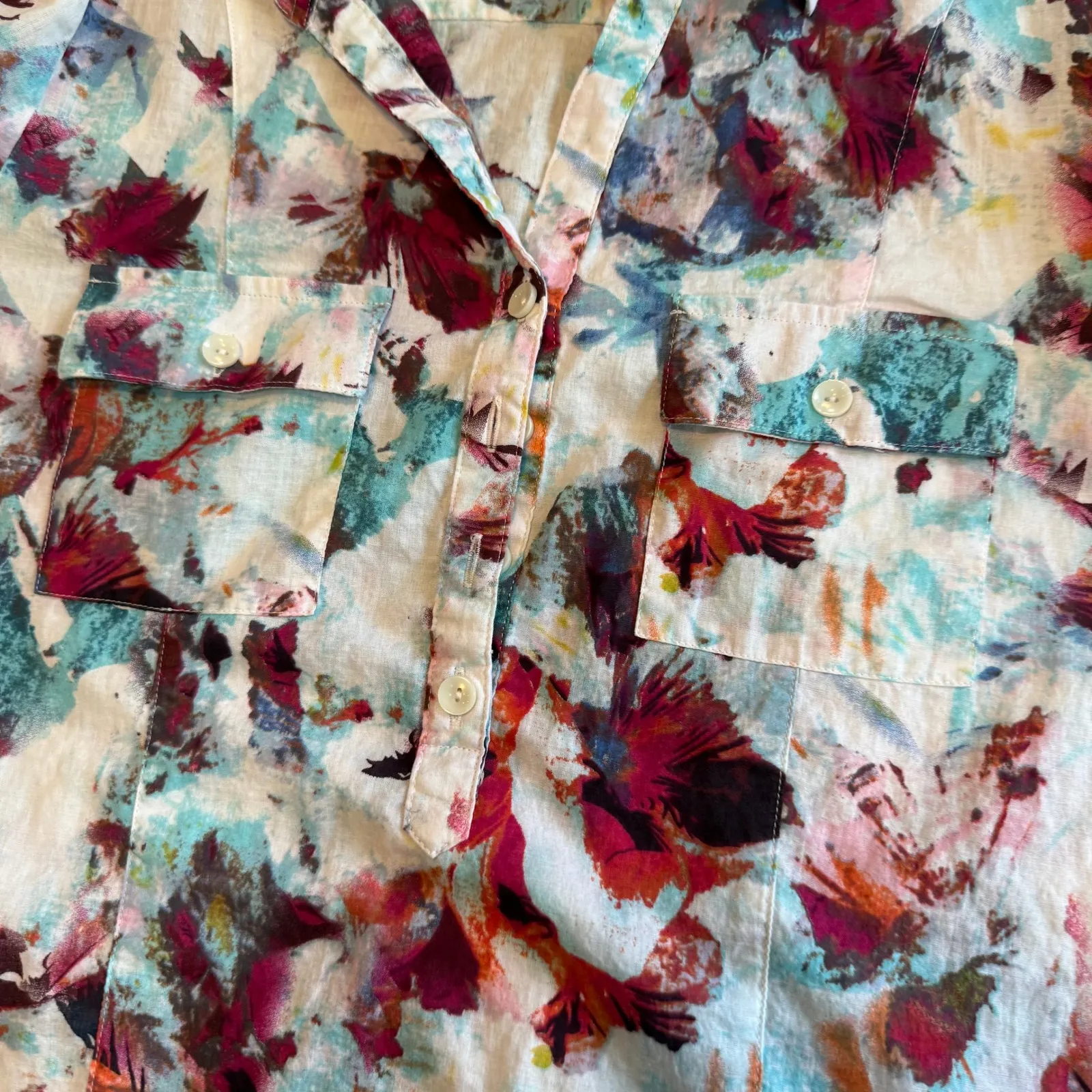 Bexleys Edition Women's Cotton Floral Print Short Sleeve Shirt‎ Top White Size 40 - Image 5