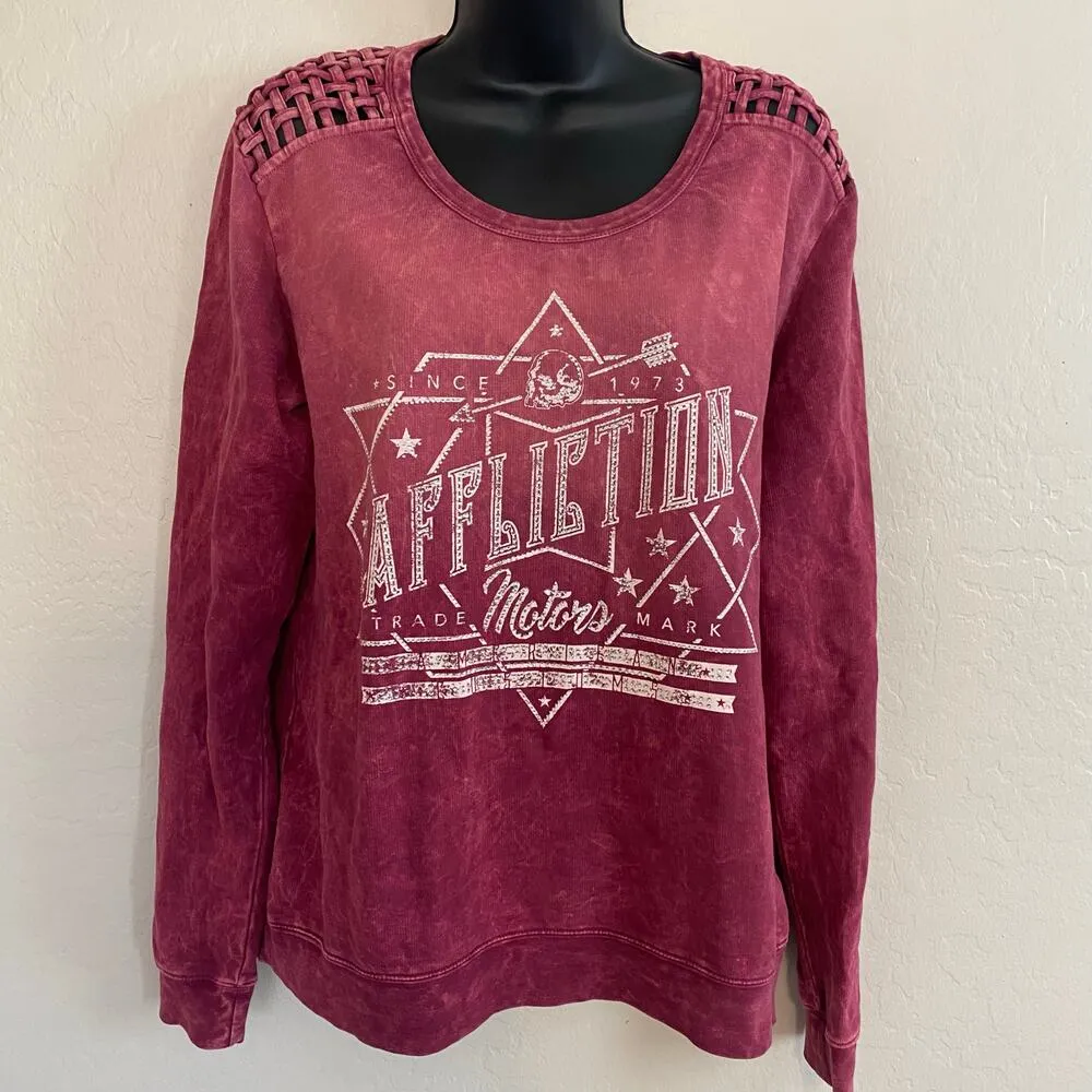 Affliction  American Customs Womens Size Large Rhinestone Graphic Sweatshirt Goth - Image 2