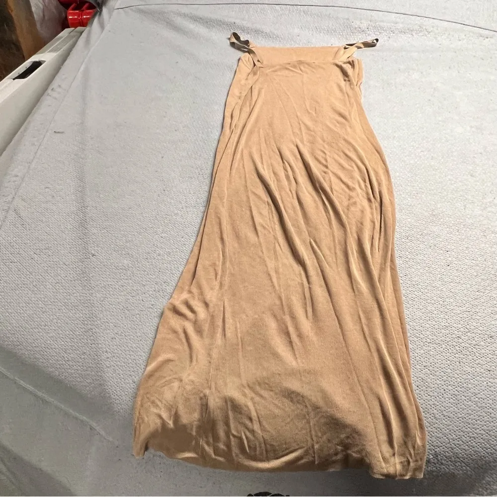 Tan Square Neck Knit Lightweight Maxi Dress Size Medium Resort Wear Summer - Image 6