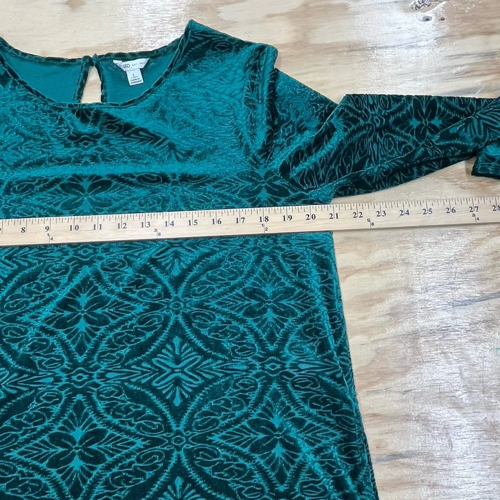 Cato Velvet Burnout Tunic Medallion Print Green Size Large Flowy Fairy Holiday - Image 10