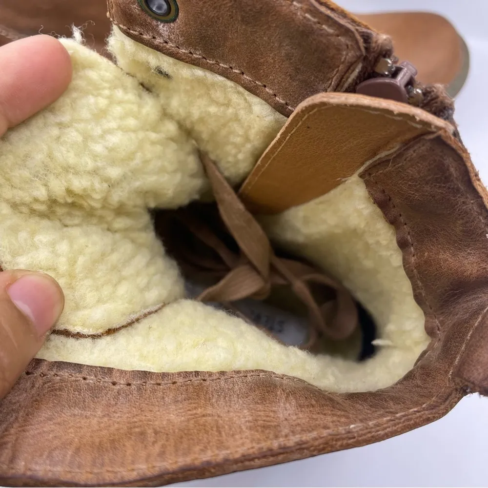 leather fur fleece lined tan lace up boots Size 9 - Image 10